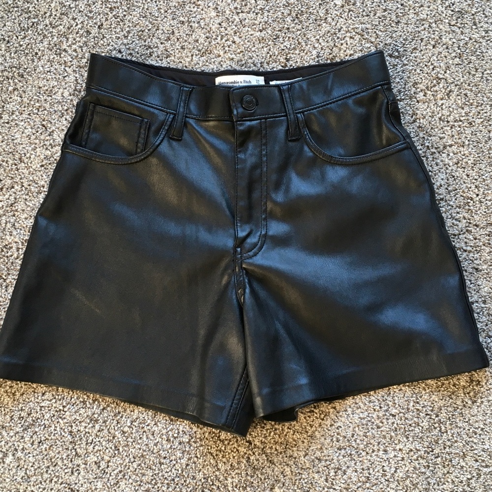 Abercrombie & Fitch Black Faux Leather High-Waist Shorts